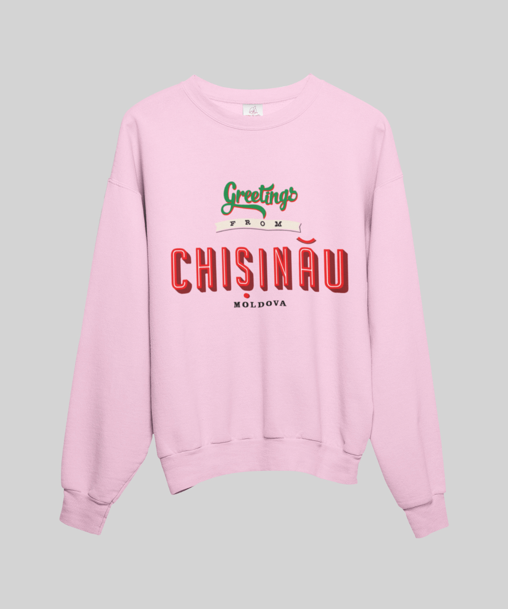 “Greetings from Chișinău” Fleece French Terry oversized retro logo crew neck sweatshirt