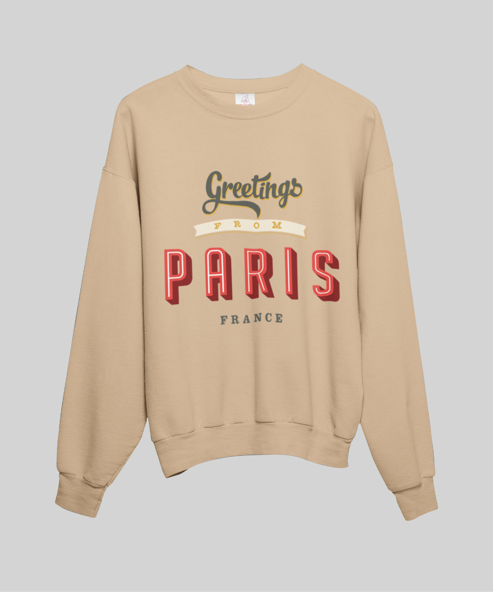 “Greetings from Paris” Terry Oversized Retro Logo Crew Neck Sweatshirt