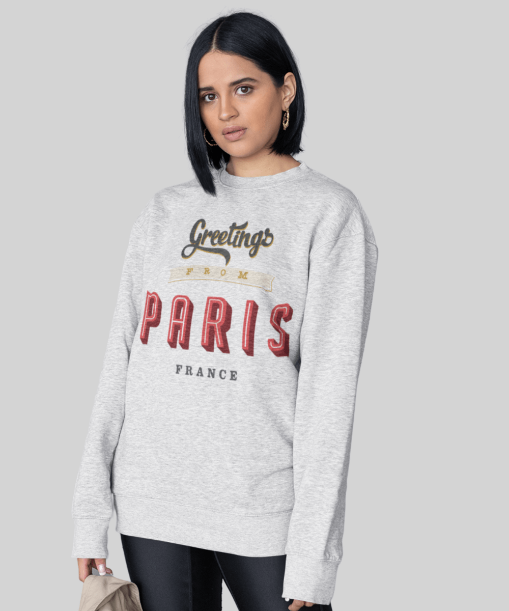 “Greetings from Paris” Terry Oversized Retro Logo Crew Neck Sweatshirt