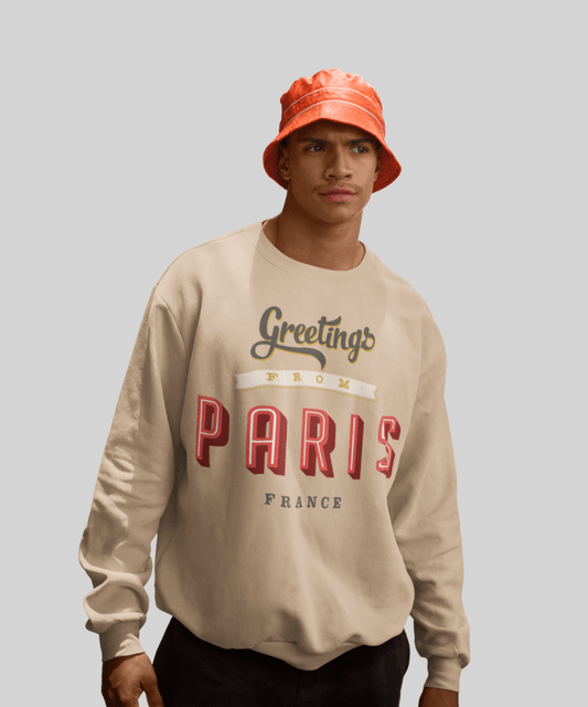 āGreetings from Parisā Terry Oversized Retro Logo Crew Neck Sweatshirt