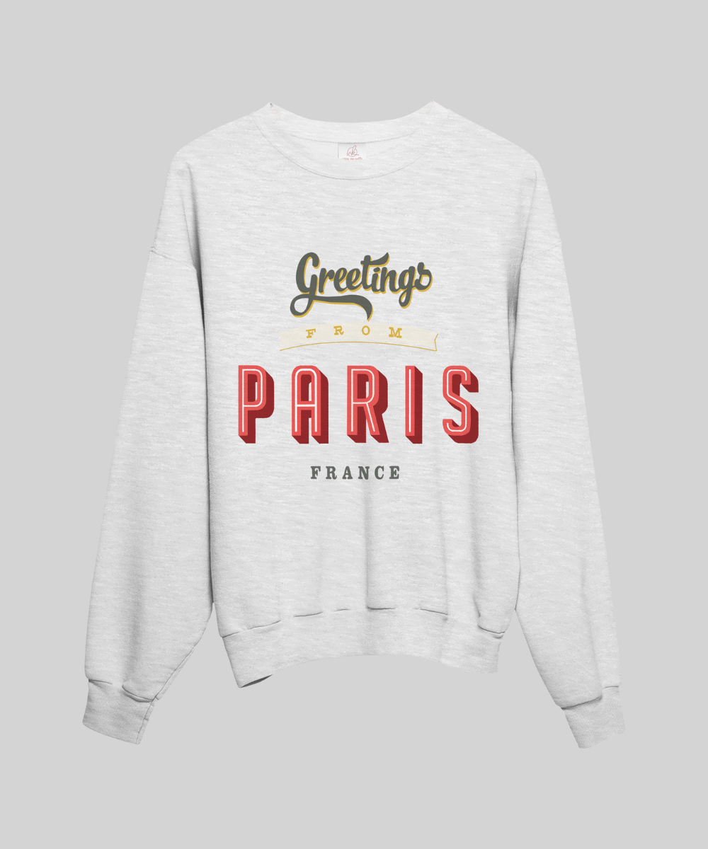 “Greetings from Paris” Terry Oversized Retro Logo Crew Neck Sweatshirt