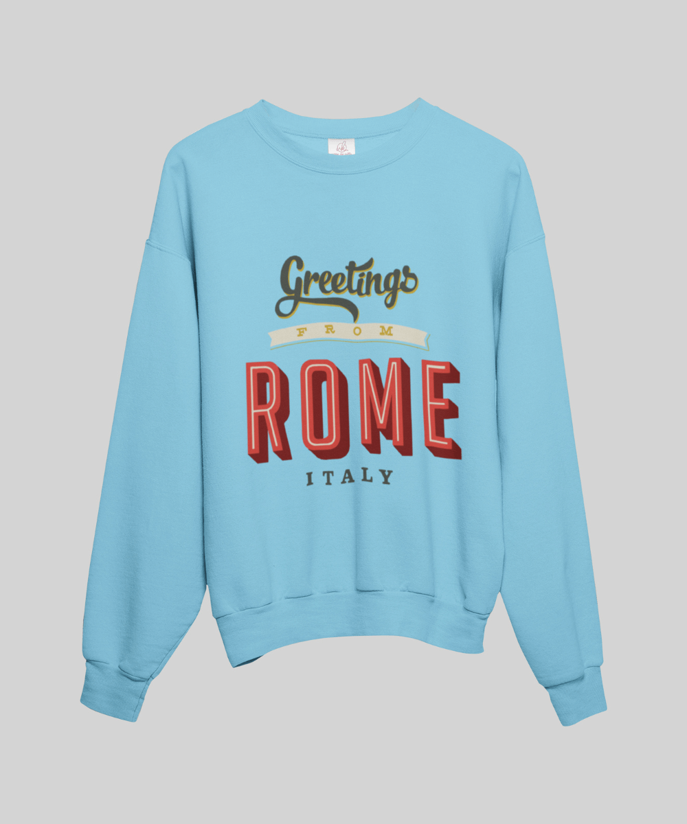 “Greetings from Rome” Terry Oversized Retro Logo Crew Neck Sweatshirt