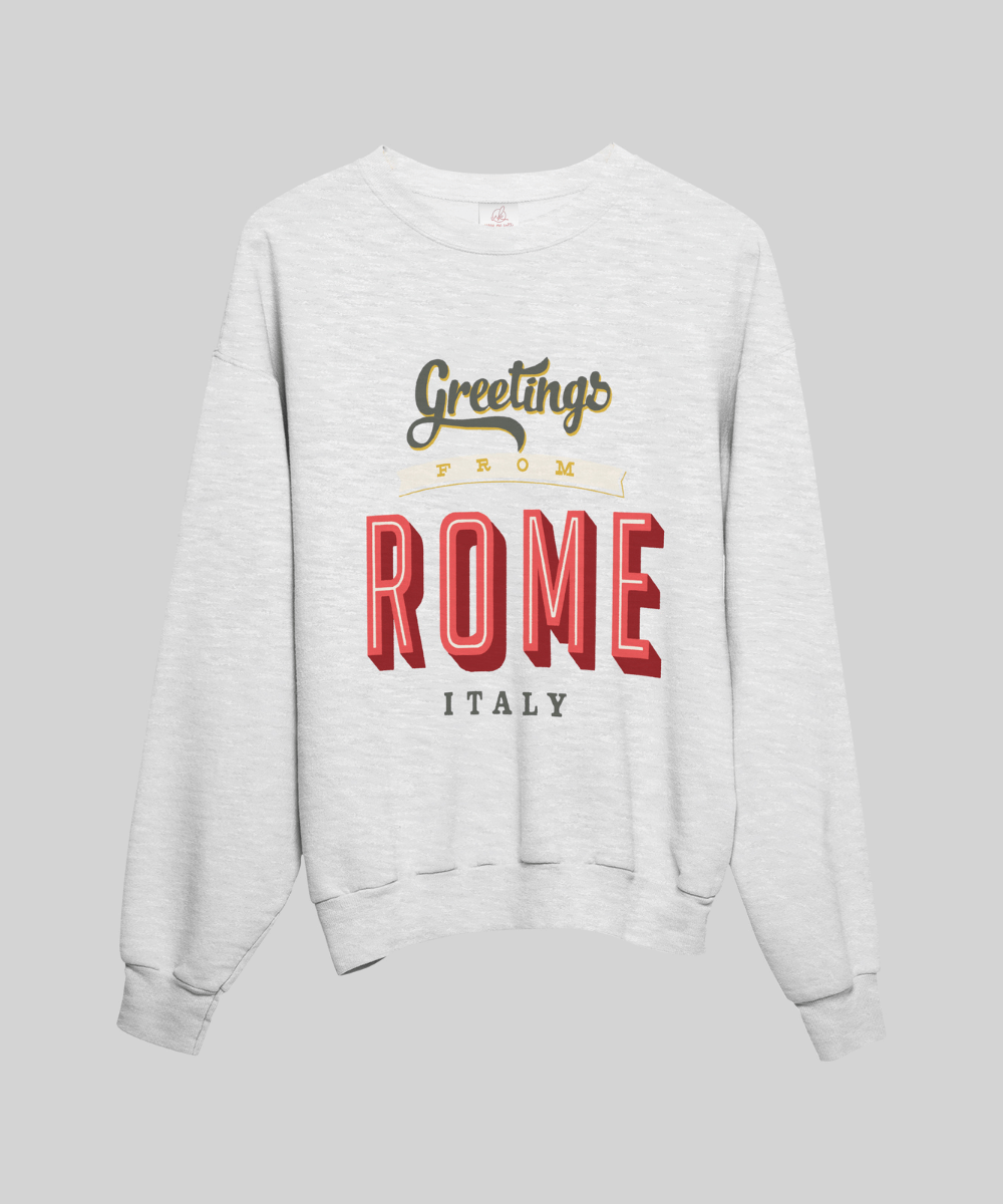 “Greetings from Rome” Terry Oversized Retro Logo Crew Neck Sweatshirt