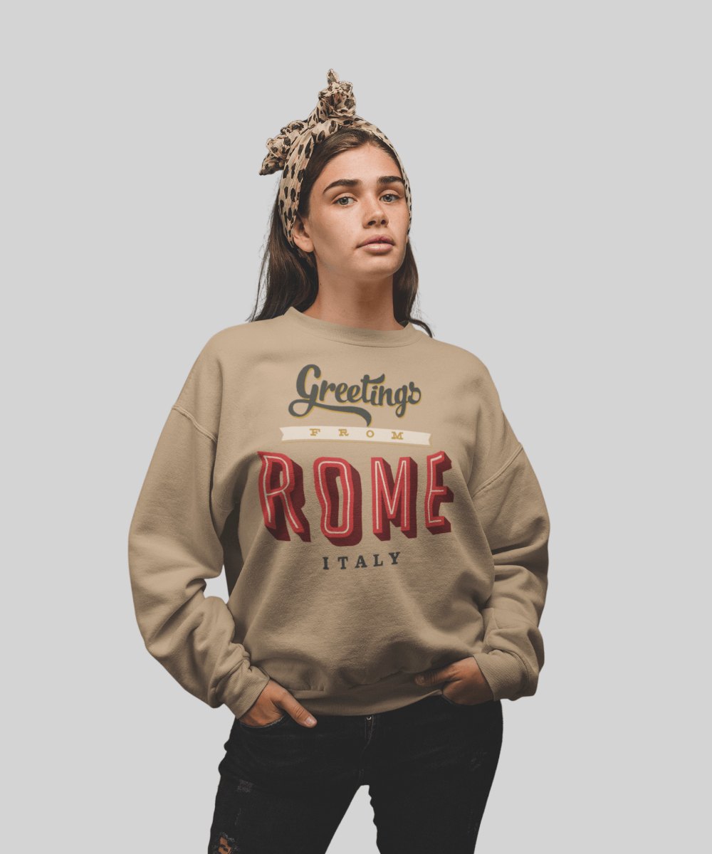 “Greetings from Rome” Terry Oversized Retro Logo Crew Neck Sweatshirt