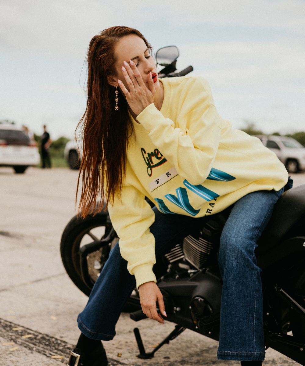 “Greetings from Kyiv” Fleece French Terry Oversized Retro Logo Crew Neck Sweatshirt