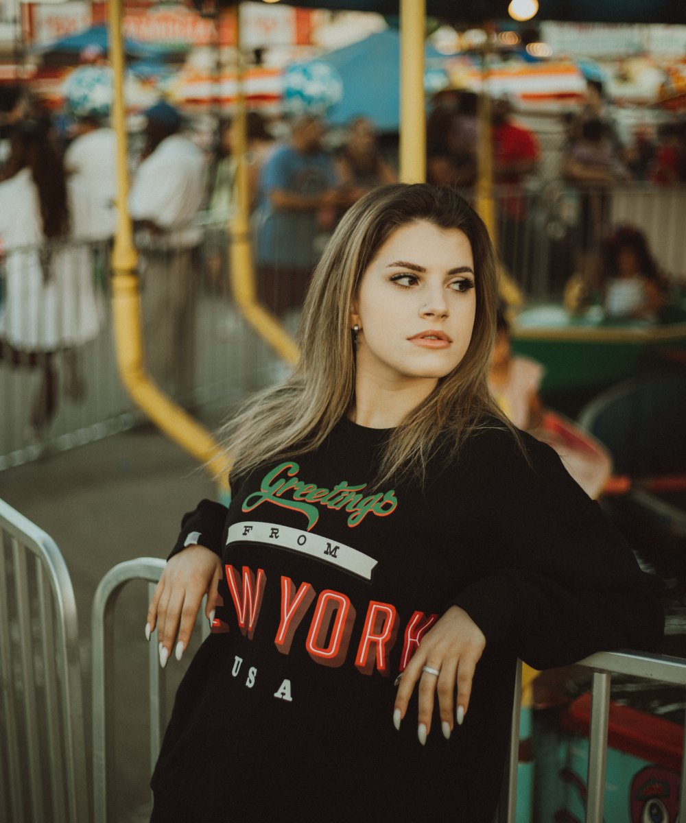 “Greetings from New York” Fleece French Terry Oversized Retro Logo Crew Neck Sweatshirt