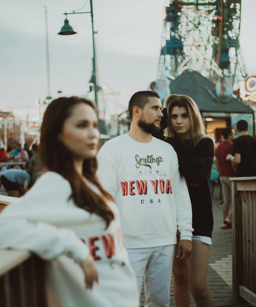 “Greetings from New York” Fleece French Terry Oversized Retro Logo Crew Neck Sweatshirt