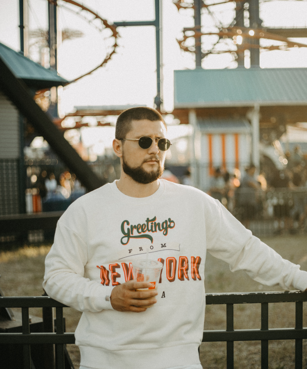 “Greetings from New York” Fleece French Terry Oversized Retro Logo Crew Neck Sweatshirt