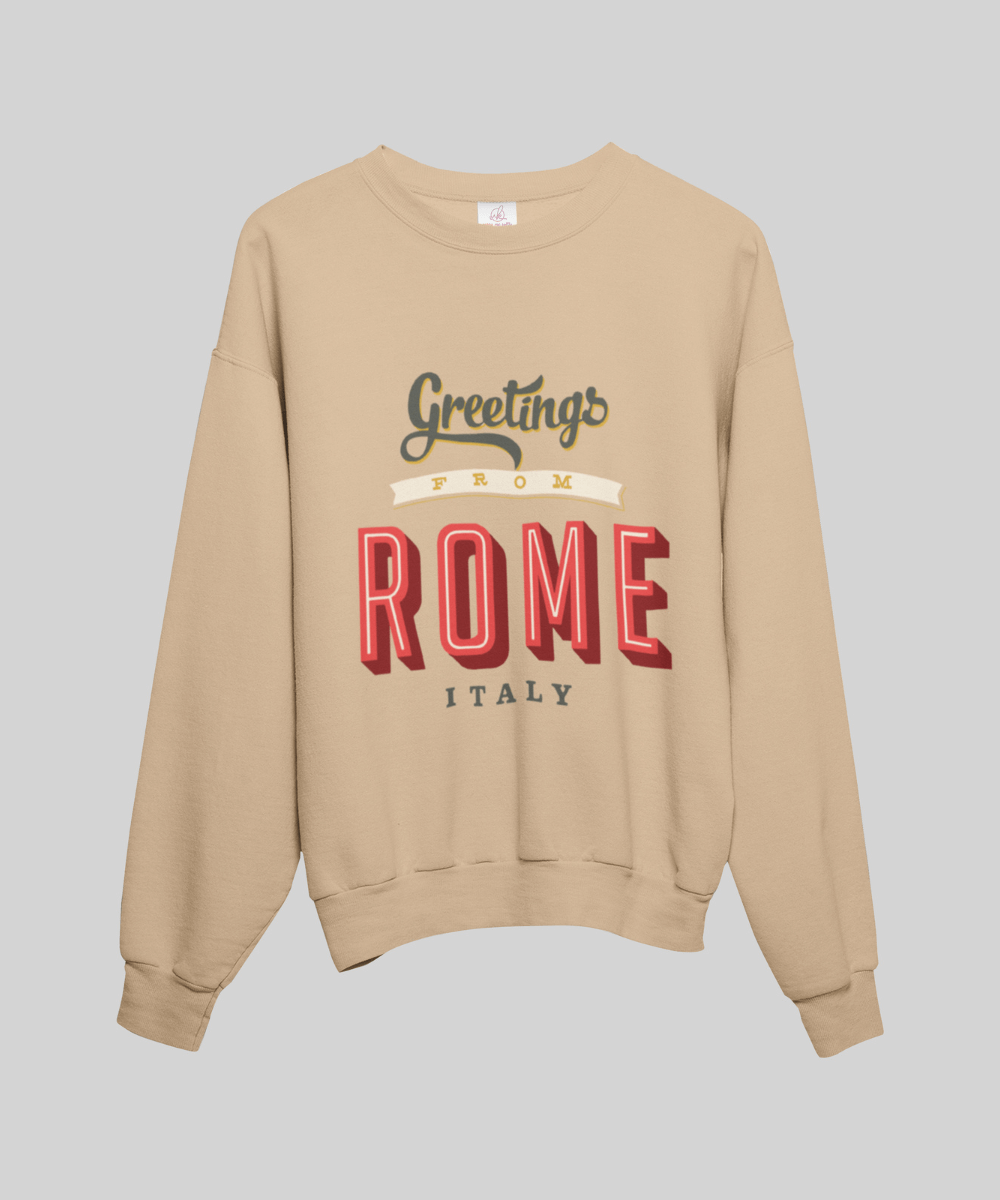 “Greetings from Rome” Terry Oversized Retro Logo Crew Neck Sweatshirt