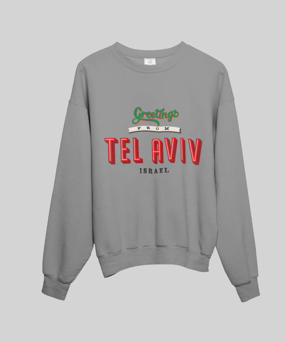 “Greetings from Tel Aviv” Fleece French Terry oversized retro logo crew neck sweatshirt