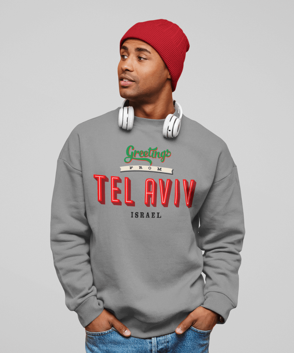 “Greetings from Tel Aviv” Fleece French Terry oversized retro logo crew neck sweatshirt