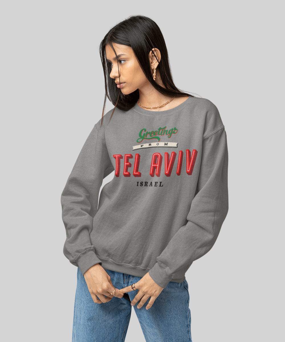 “Greetings from Tel Aviv” Fleece French Terry oversized retro logo crew neck sweatshirt