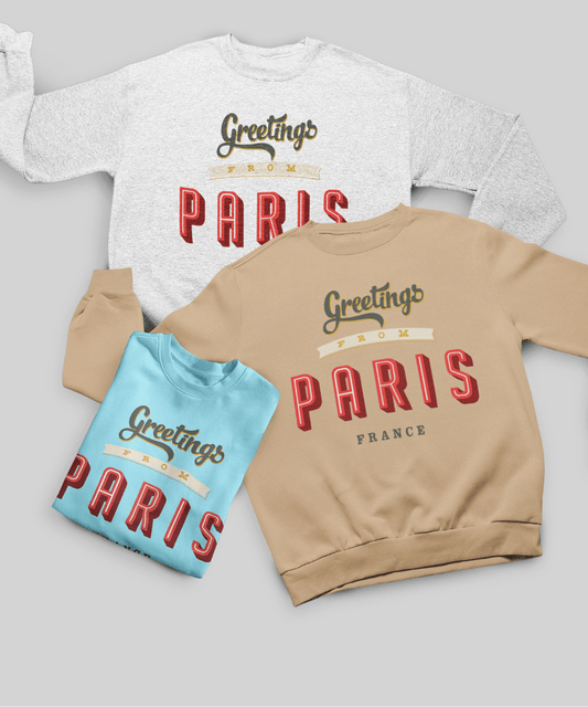 “Greetings from Paris” Terry Oversized Retro Logo Crew Neck Sweatshirt Bundle