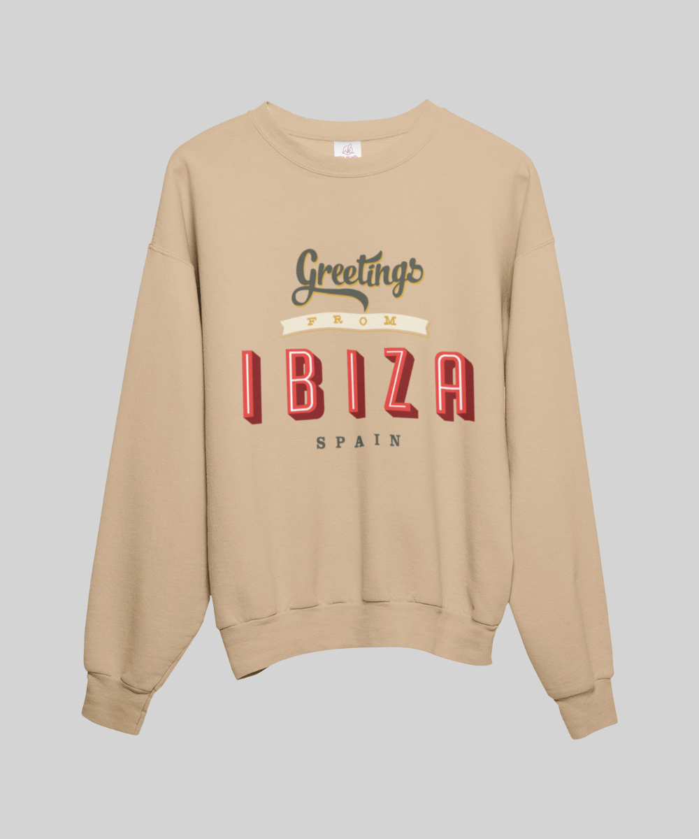 “Greetings from Ibiza”Terry Oversized Retro Logo Crew Neck Sweatshirt