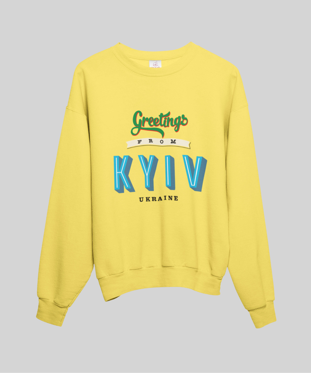 “Greetings from Kyiv” Fleece French Terry Oversized Retro Logo Crew Neck Sweatshirt