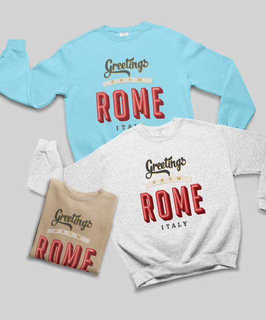 “Greetings from Rome” Terry Oversized Retro Logo Crew Neck Sweatshirt Bundle