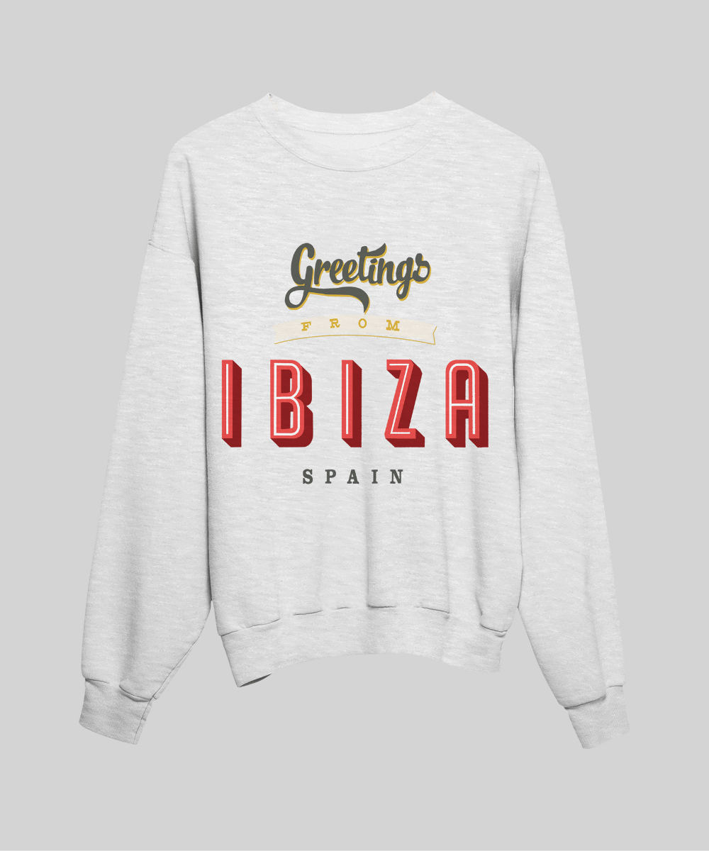 “Greetings from Ibiza”Terry Oversized Retro Logo Crew Neck Sweatshirt