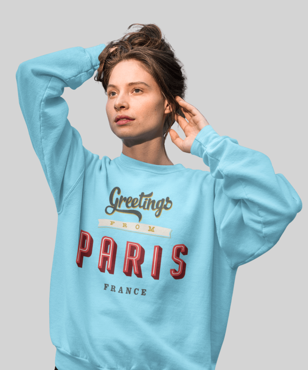 “Greetings from Paris” Terry Oversized Retro Logo Crew Neck Sweatshirt