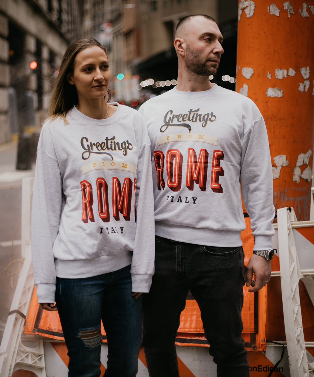 “Greetings from Rome” Terry Oversized Retro Logo Crew Neck Sweatshirt