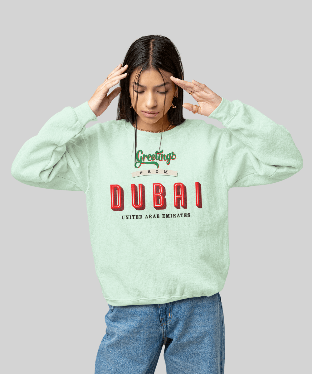 “Greetings from Dubai” Fleece French Terry oversized retro logo crew neck sweatshirt